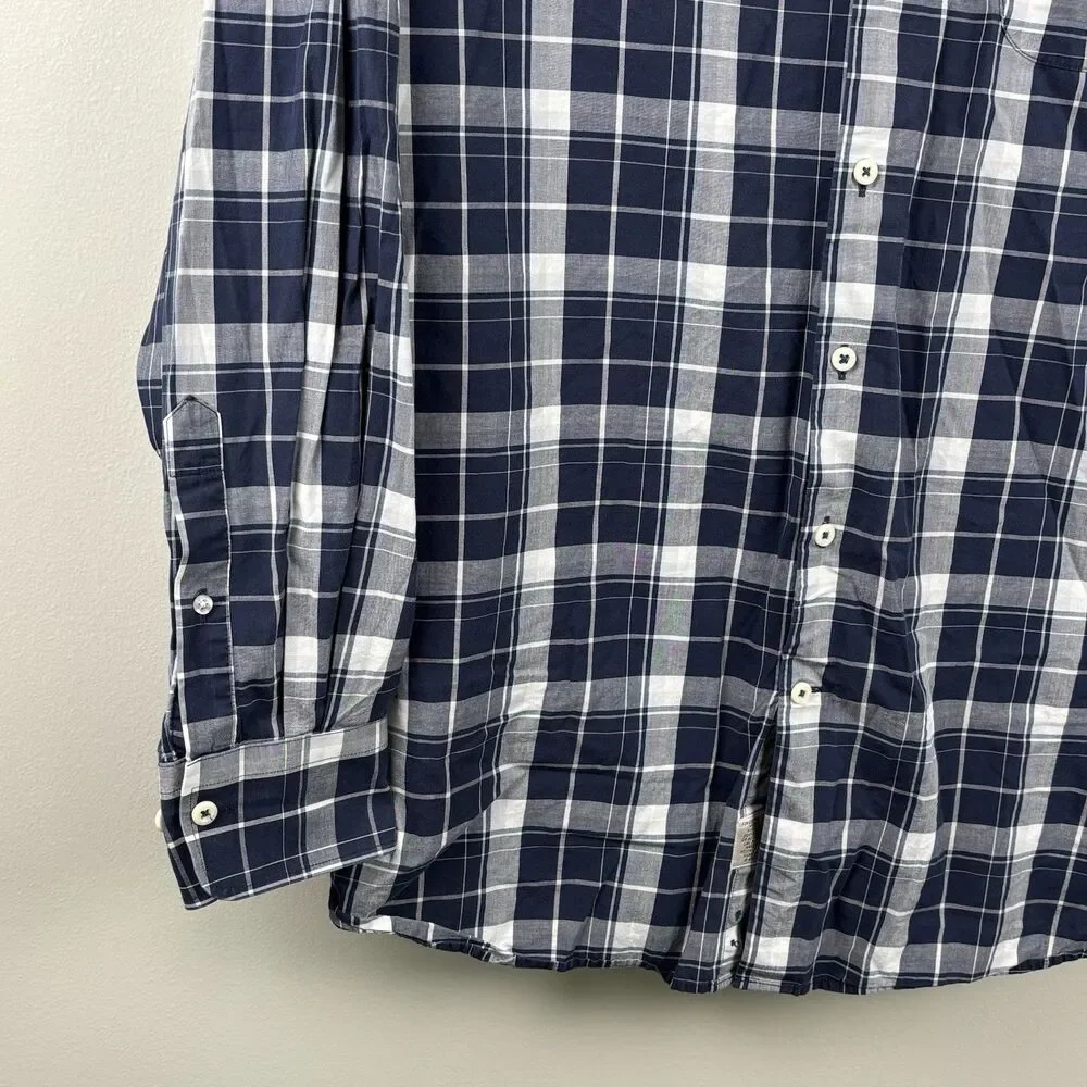 Peter Millar Men XXL Blue Plaid Shirt Cotton Button Down Shirt Long Sleeve